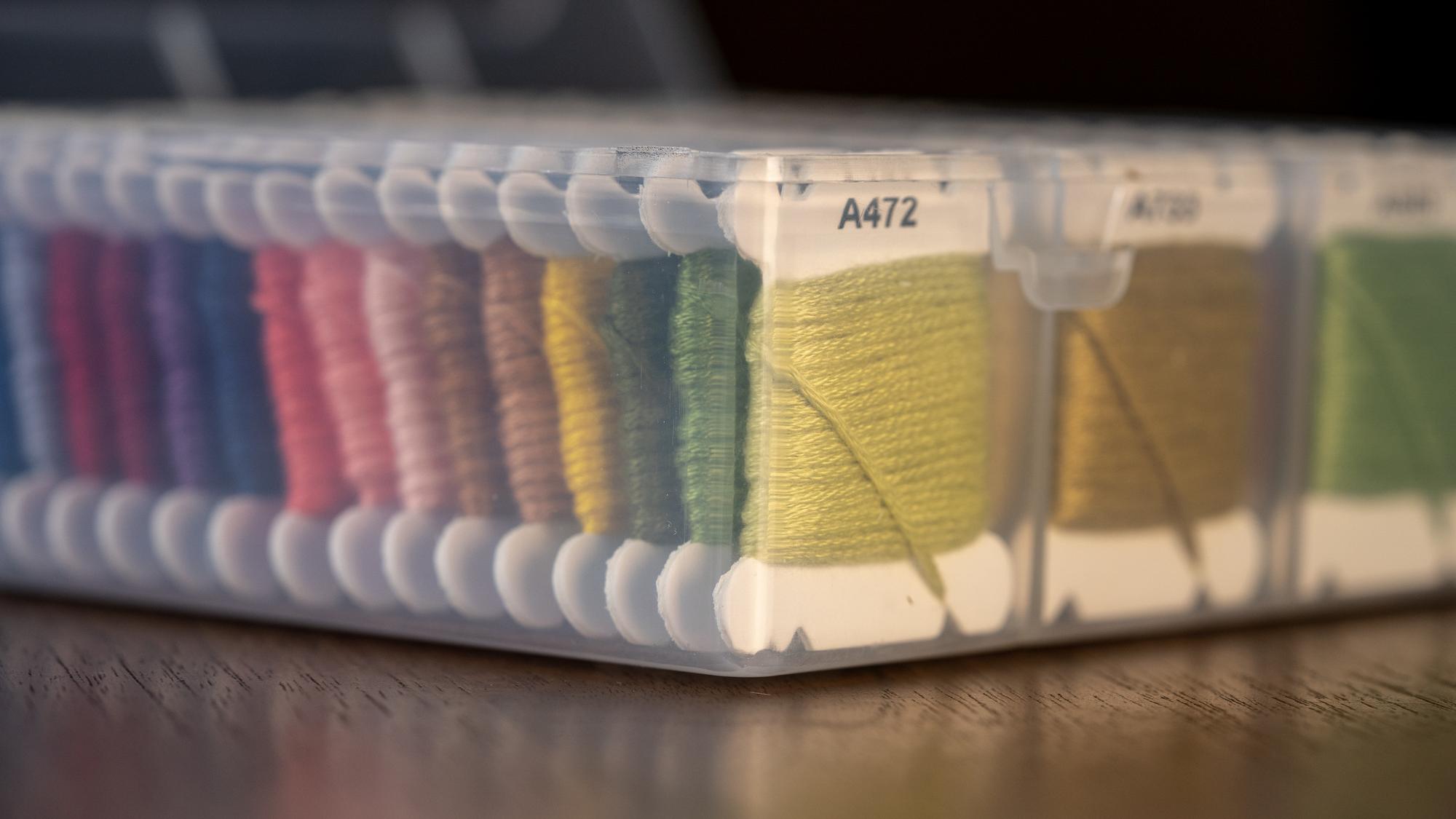 stitch sample board with threads
